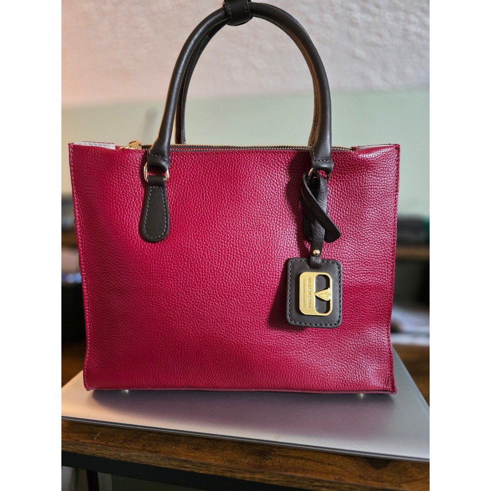Valentina Tradizione Italiana Red Pebbled Leather Triple Compartment Satchel Bag
